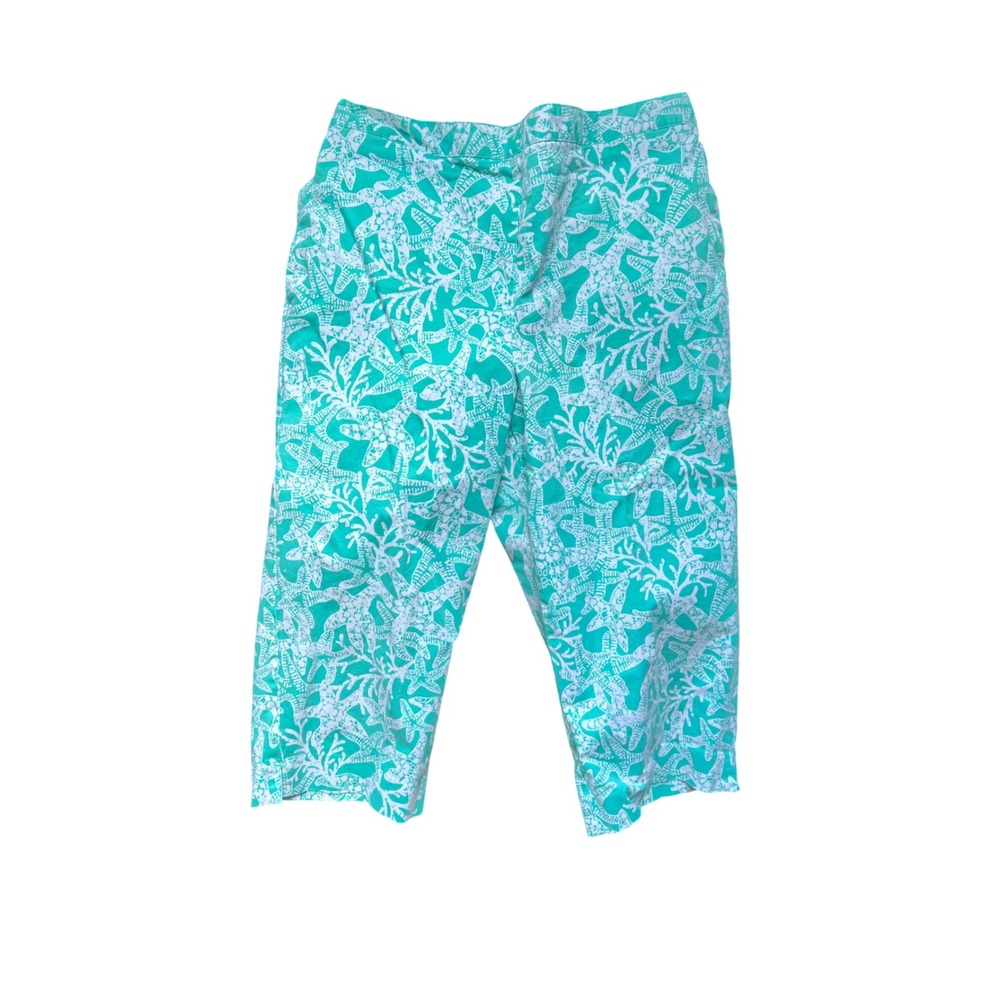 Alfred Dunner Teal Starfish Coral Print Cropped Capri Pants Womens 12 Coastal